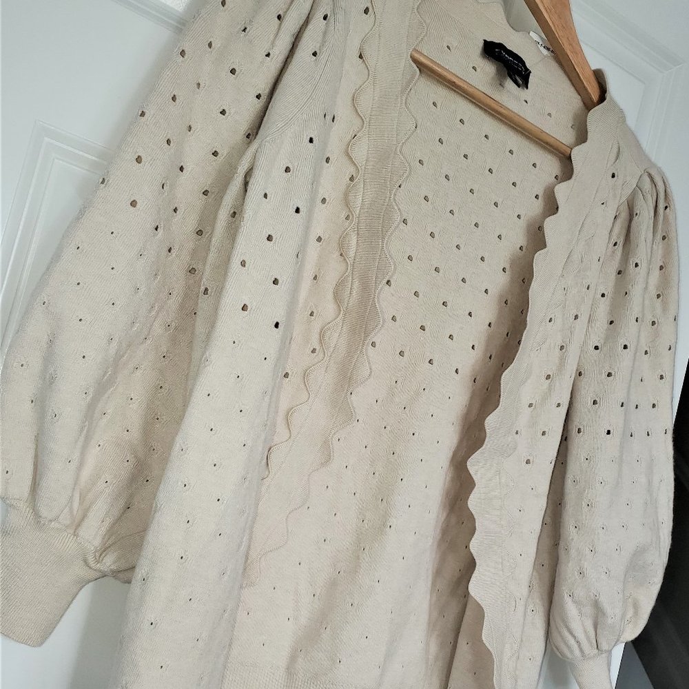 new express $138 scalloped 2022 puff sleeve cardigan sweater oat s